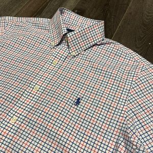 Polo Ralph Lauren Slim Fit Stretch Dress Shirt M White Blue Pink Check